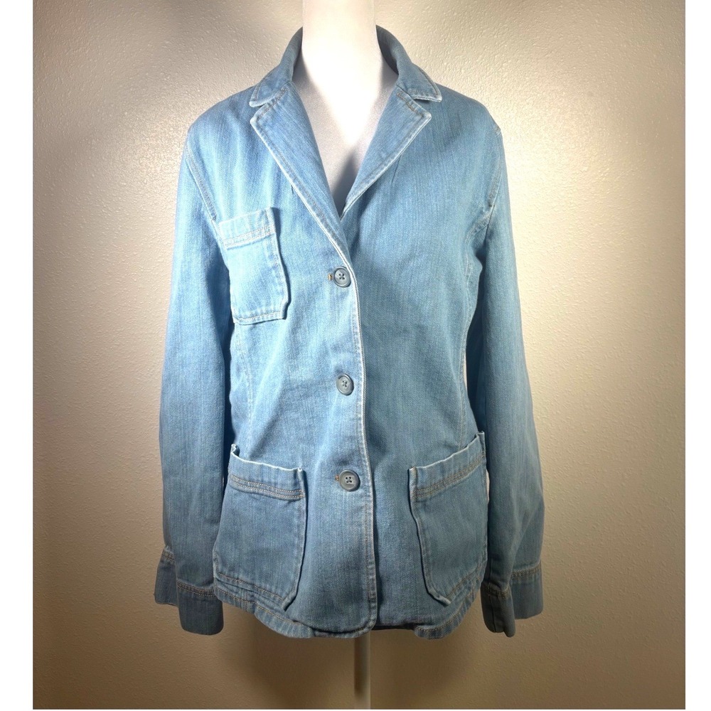 Light Wash Denim Blazer Y2K 3-Button Jean Jacket Patch Pockets Gap Womens XL Vtg